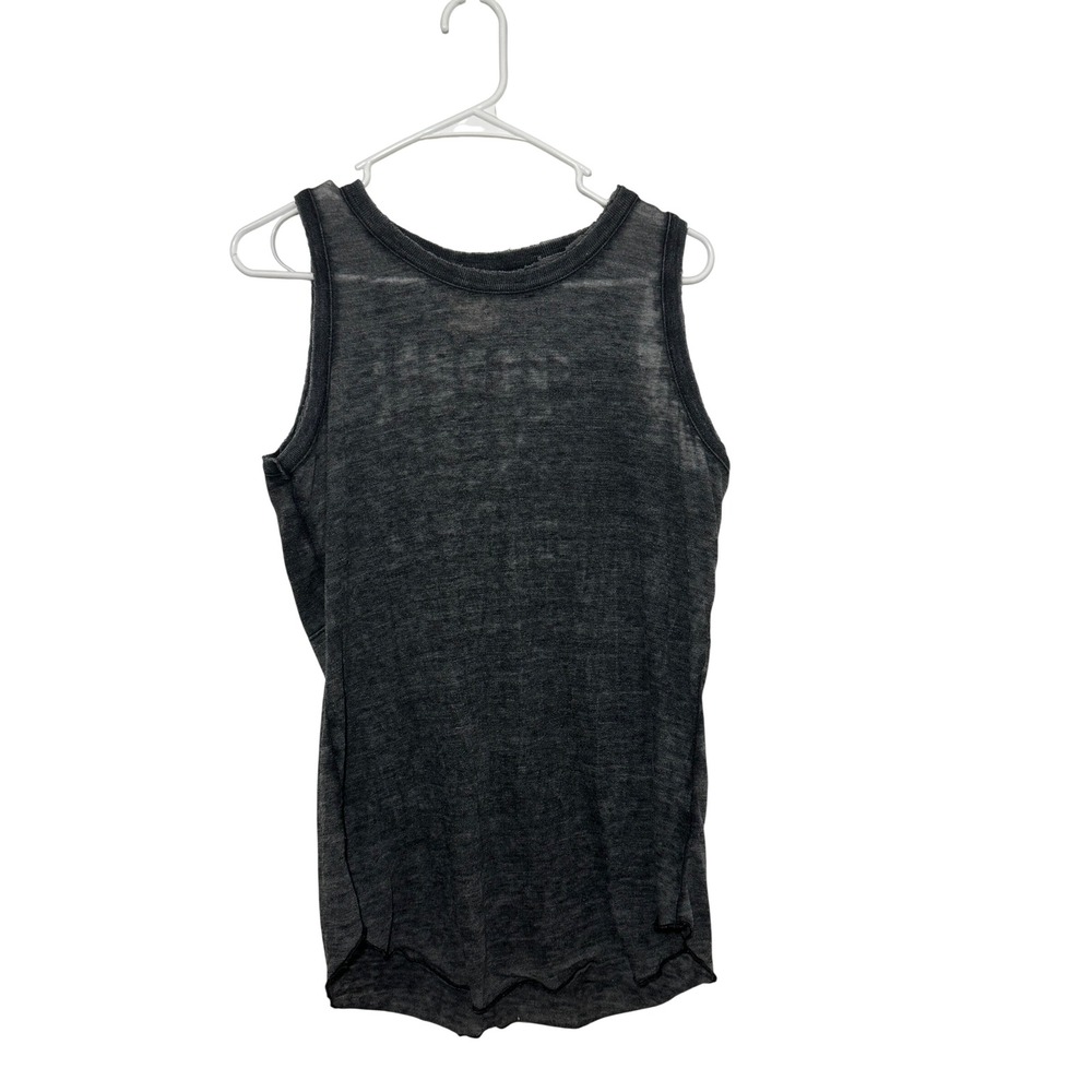 Chaser Distressed Tank Top Large Charcoal Gray Knotted Back Macrame Detail